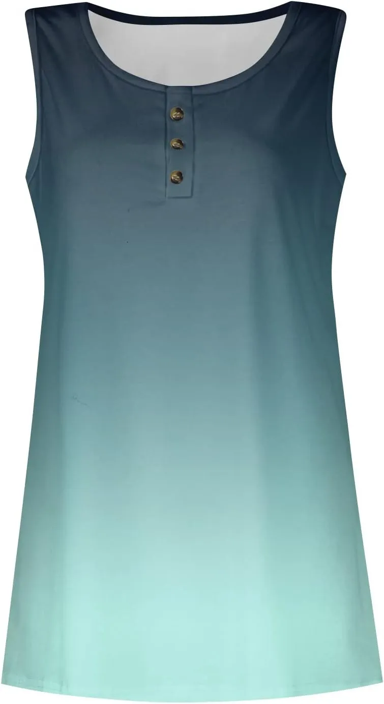 Womens Tank Tops Sleeveless Summer Tank Tops Oversized U Neck Loose Fit Button Casual Henley Tops Shirts 2025