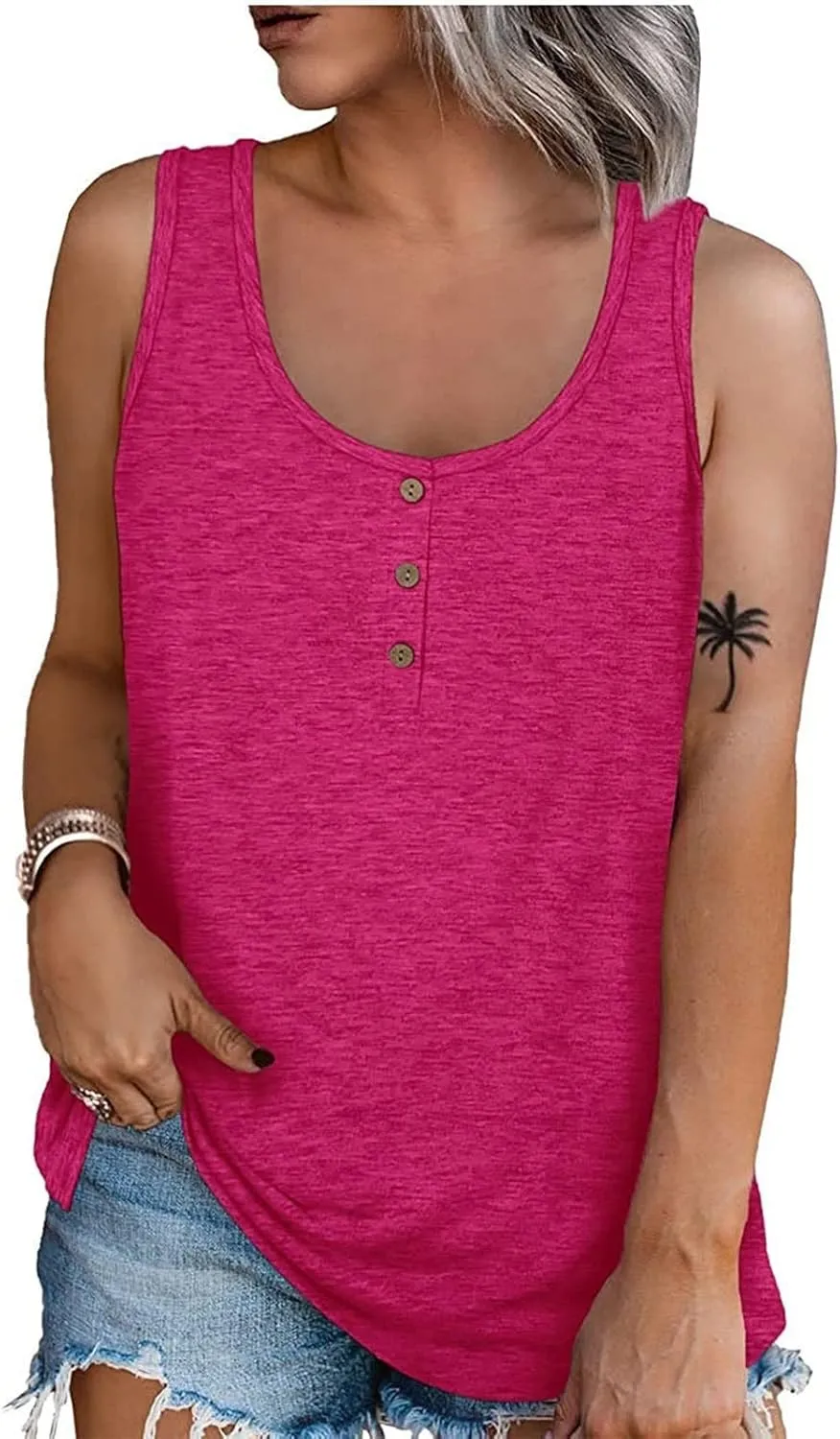 Womens Tank Tops Sleeveless Summer Tank Tops Oversized U Neck Loose Fit Button Casual Henley Tops Shirts 2025