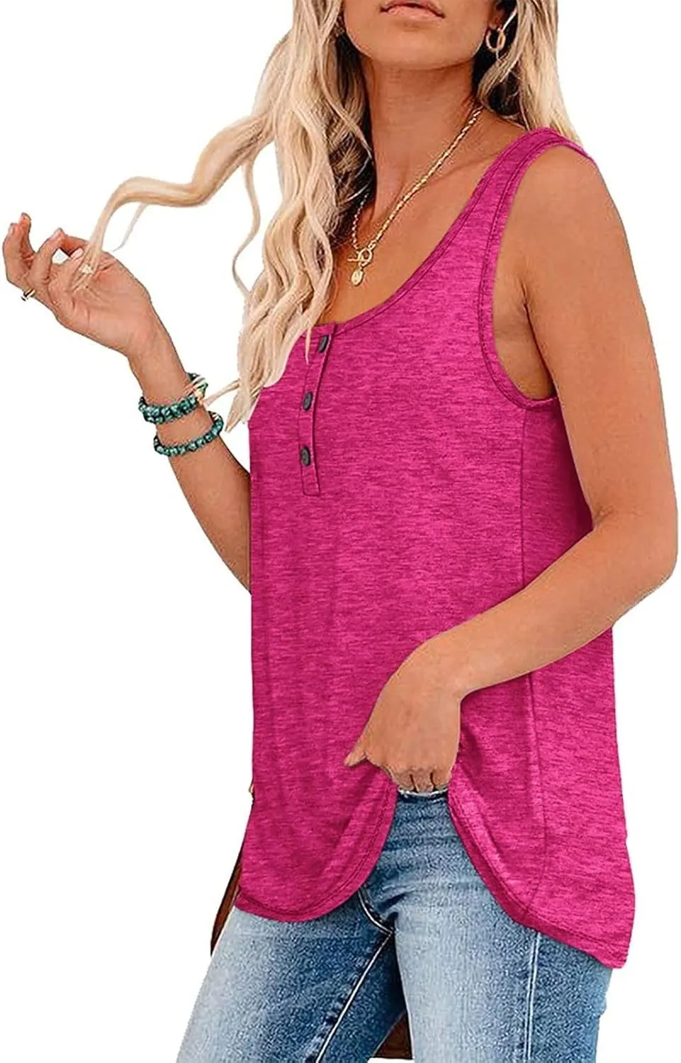 Womens Tank Tops Sleeveless Summer Tank Tops Oversized U Neck Loose Fit Button Casual Henley Tops Shirts 2025