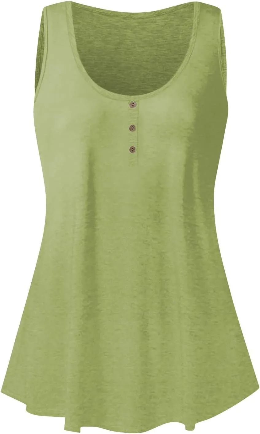 Womens Tank Tops Sleeveless Summer Tank Tops Oversized U Neck Loose Fit Button Casual Henley Tops Shirts 2025