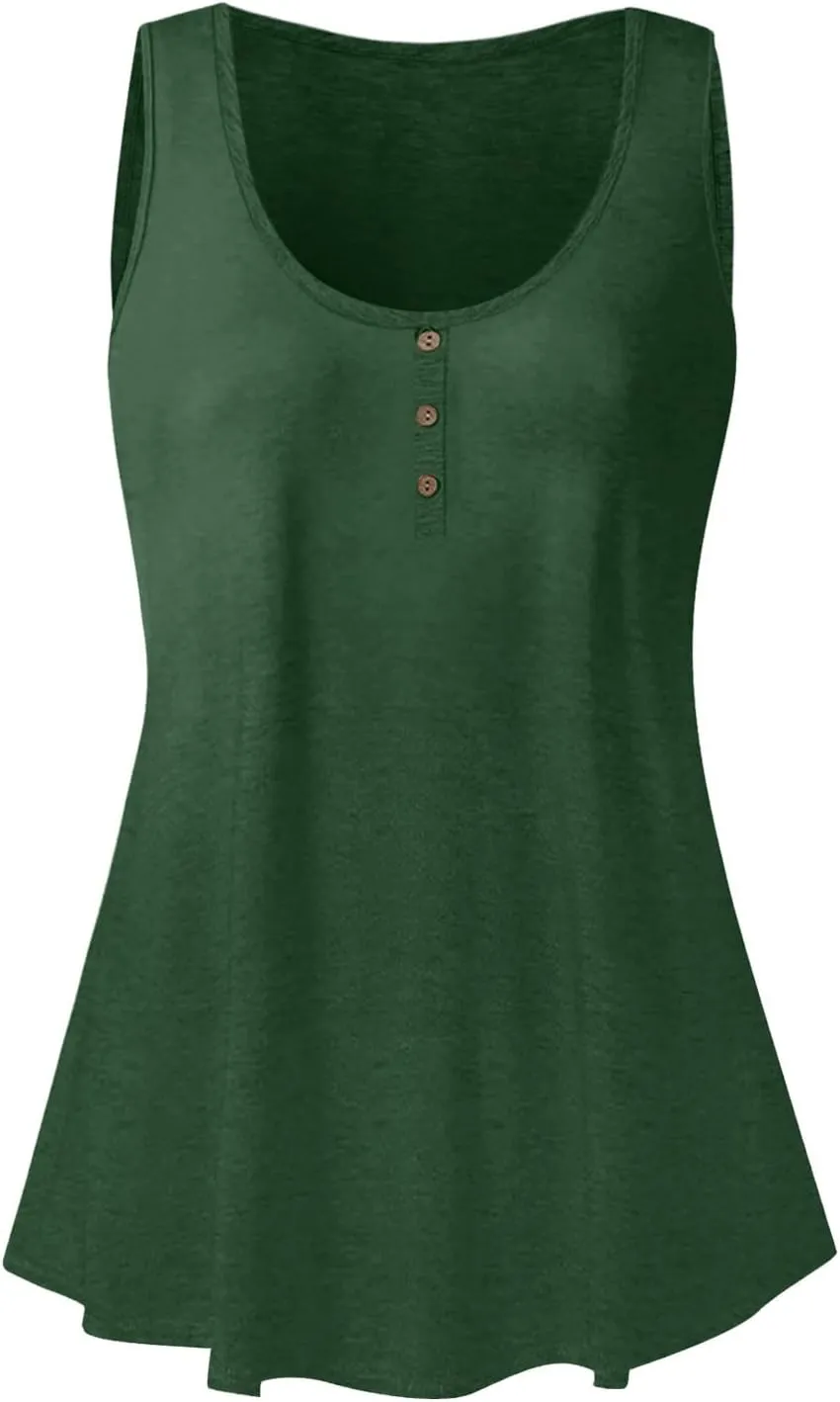 Womens Tank Tops Sleeveless Summer Tank Tops Oversized U Neck Loose Fit Button Casual Henley Tops Shirts 2025