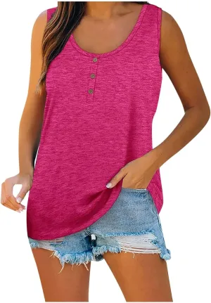 Womens Tank Tops Sleeveless Summer Tank Tops Oversized U Neck Loose Fit Button Casual Henley Tops Shirts 2025