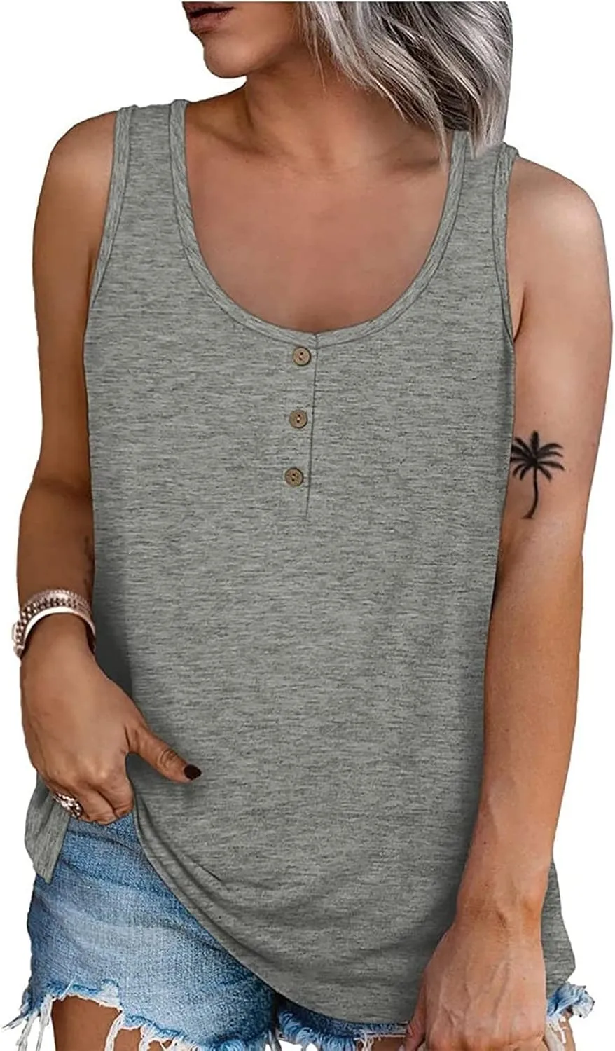 Womens Tank Tops Sleeveless Summer Tank Tops Oversized U Neck Loose Fit Button Casual Henley Tops Shirts 2025