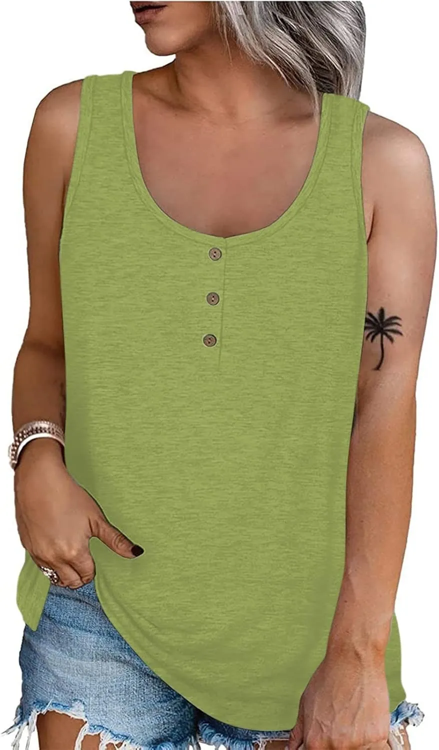 Womens Tank Tops Sleeveless Summer Tank Tops Oversized U Neck Loose Fit Button Casual Henley Tops Shirts 2025