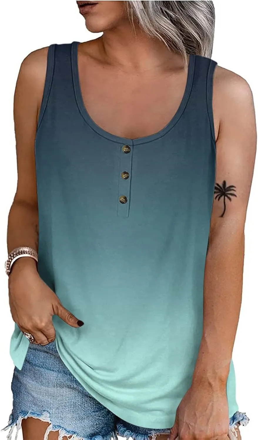 Womens Tank Tops Sleeveless Summer Tank Tops Oversized U Neck Loose Fit Button Casual Henley Tops Shirts 2025
