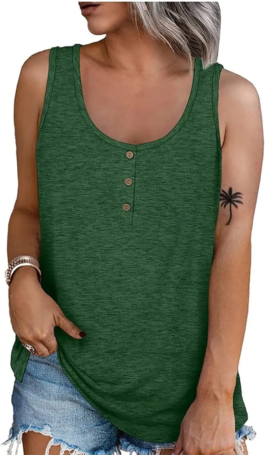 Womens Tank Tops Sleeveless Summer Tank Tops Oversized U Neck Loose Fit Button Casual Henley Tops Shirts 2025