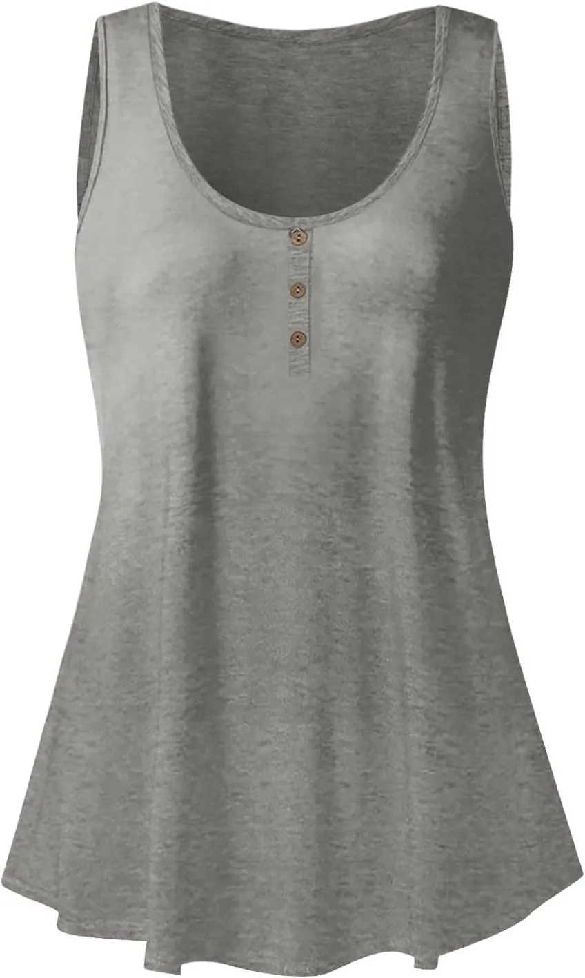 Womens Tank Tops Sleeveless Summer Tank Tops Oversized U Neck Loose Fit Button Casual Henley Tops Shirts 2025