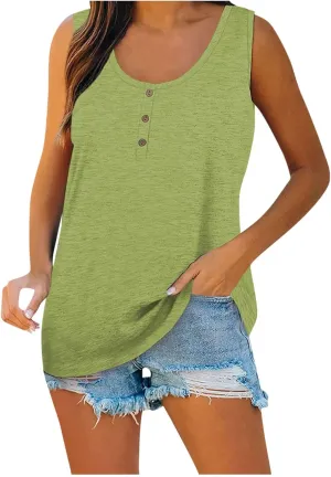 Womens Tank Tops Sleeveless Summer Tank Tops Oversized U Neck Loose Fit Button Casual Henley Tops Shirts 2025