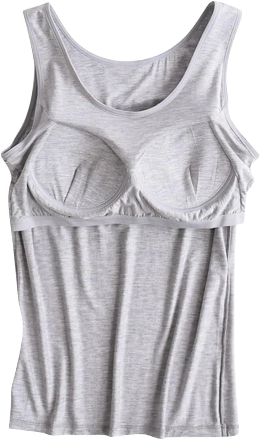 Womens Tank Tops with Built in Bra Modal Padded Camisole Yoga Bra Tanks Tops Racerback Workout Tops Cotton Undershirt