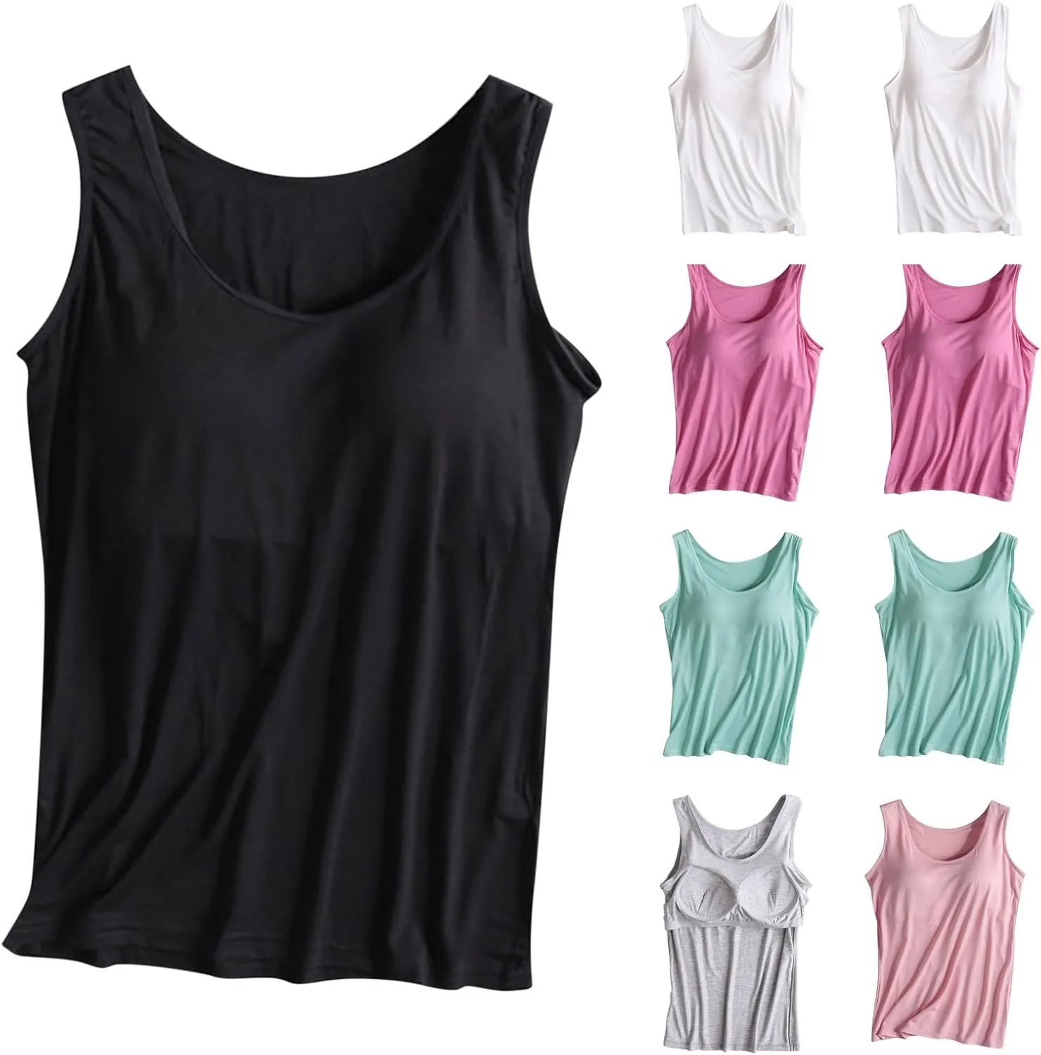Womens Tank Tops with Built in Bra Modal Padded Camisole Yoga Bra Tanks Tops Racerback Workout Tops Cotton Undershirt