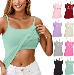 Womens Tank Tops with Built in Bras 2024 Plus Size Padded Workout Tops Casual Athletic Camisole Tops Basic Undershirts
