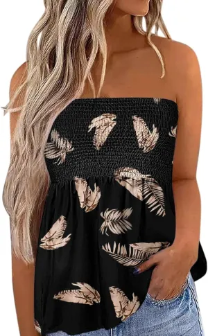 Womens Tube Tops Strapless Bandeau Tops Backless Sexy Tank Tops Smocked Ruffled Backless Tanks American Flag Shirt