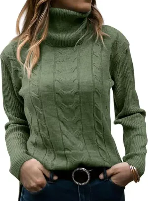 Womens Turtleneck Sweaters Long Sleeve Chunky Pullover Sweater Casual Slim Fit Fall Loose Knit Jumper Tops 2024
