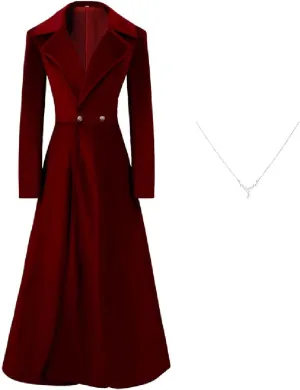 Women's Velvet Jacket Long Windbreaker Temperament Vintage Velvet Sleeved Buttoned Trench Coat Dress