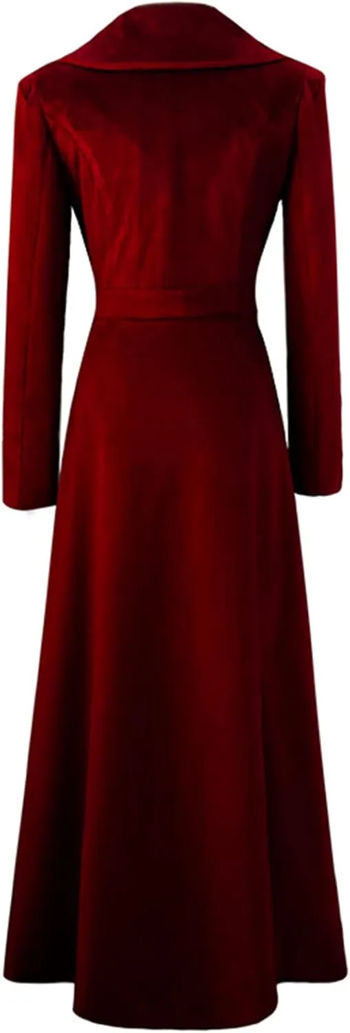 Women's Velvet Jacket Long Windbreaker Temperament Vintage Velvet Sleeved Buttoned Trench Coat Dress