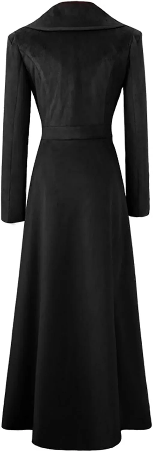 Women's Velvet Jacket Long Windbreaker Temperament Vintage Velvet Sleeved Buttoned Trench Coat Dress