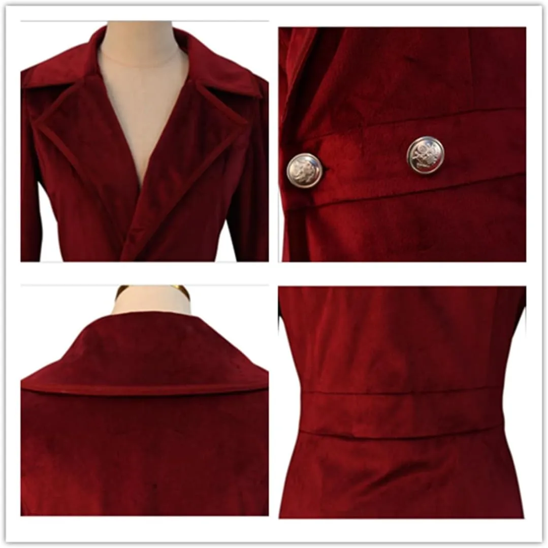 Women's Velvet Jacket Long Windbreaker Temperament Vintage Velvet Sleeved Buttoned Trench Coat Dress