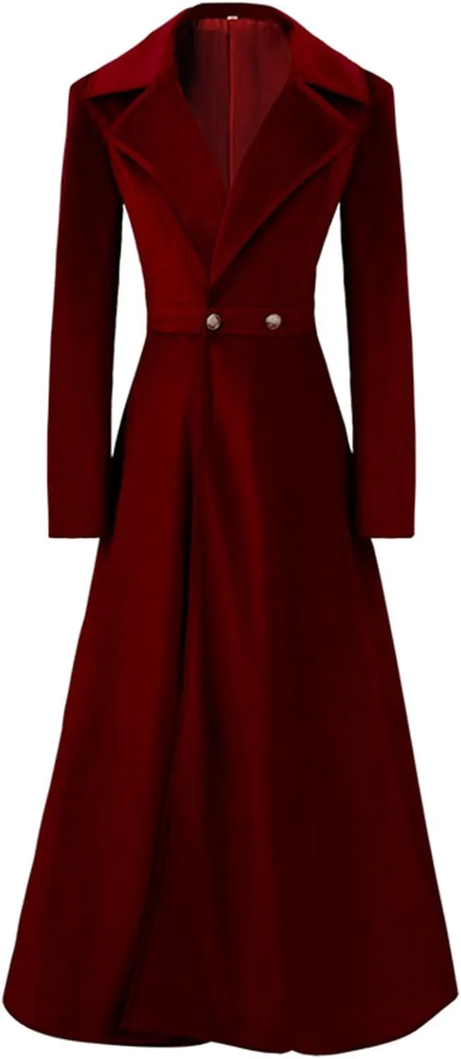 Women's Velvet Jacket Long Windbreaker Temperament Vintage Velvet Sleeved Buttoned Trench Coat Dress