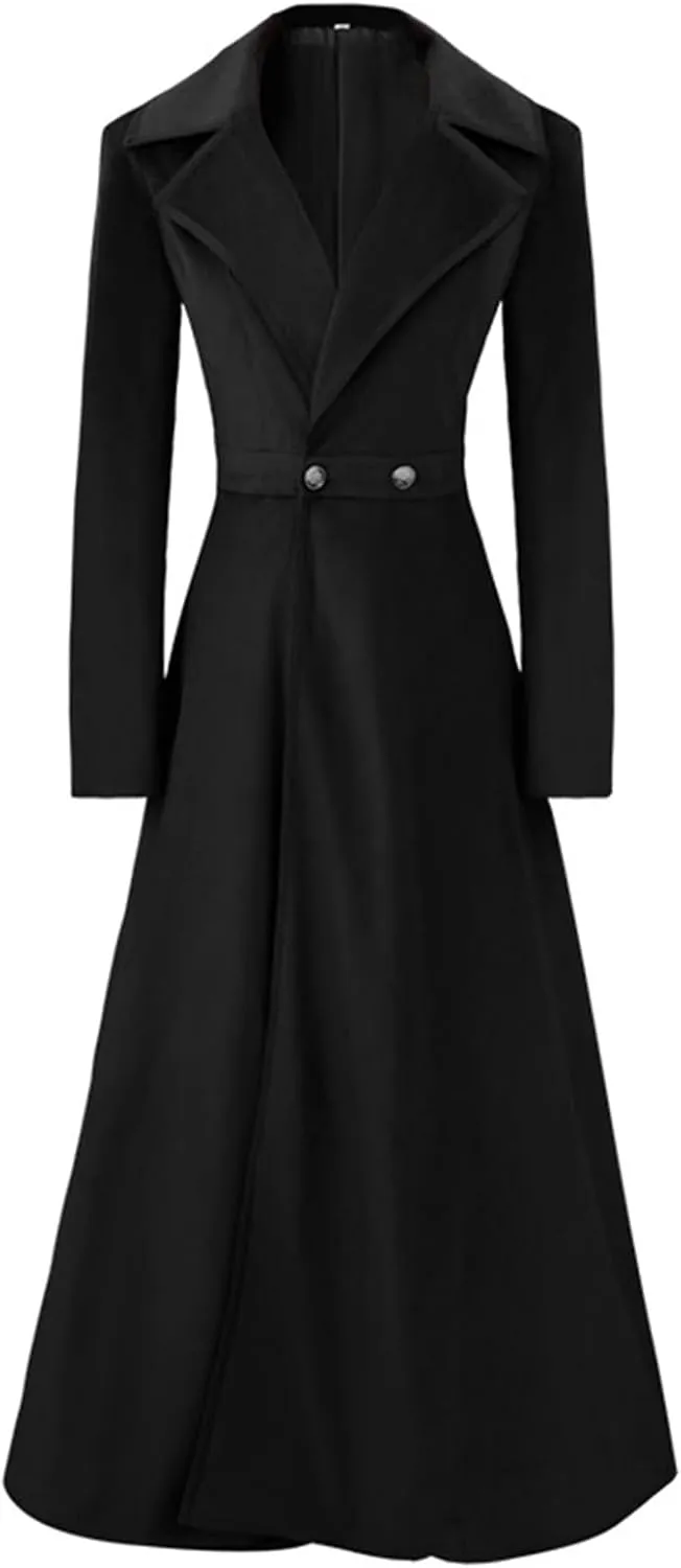 Women's Velvet Jacket Long Windbreaker Temperament Vintage Velvet Sleeved Buttoned Trench Coat Dress