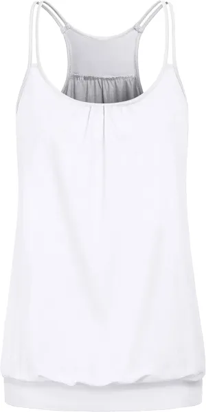 Women's Yoga Tops Loose Fit Double Spaghetti Strap Tank Tops with Baned Bottom