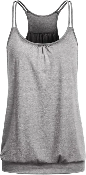 Women's Yoga Tops Loose Fit Double Spaghetti Strap Tank Tops with Baned Bottom