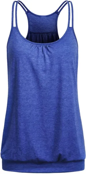 Women's Yoga Tops Loose Fit Double Spaghetti Strap Tank Tops with Baned Bottom