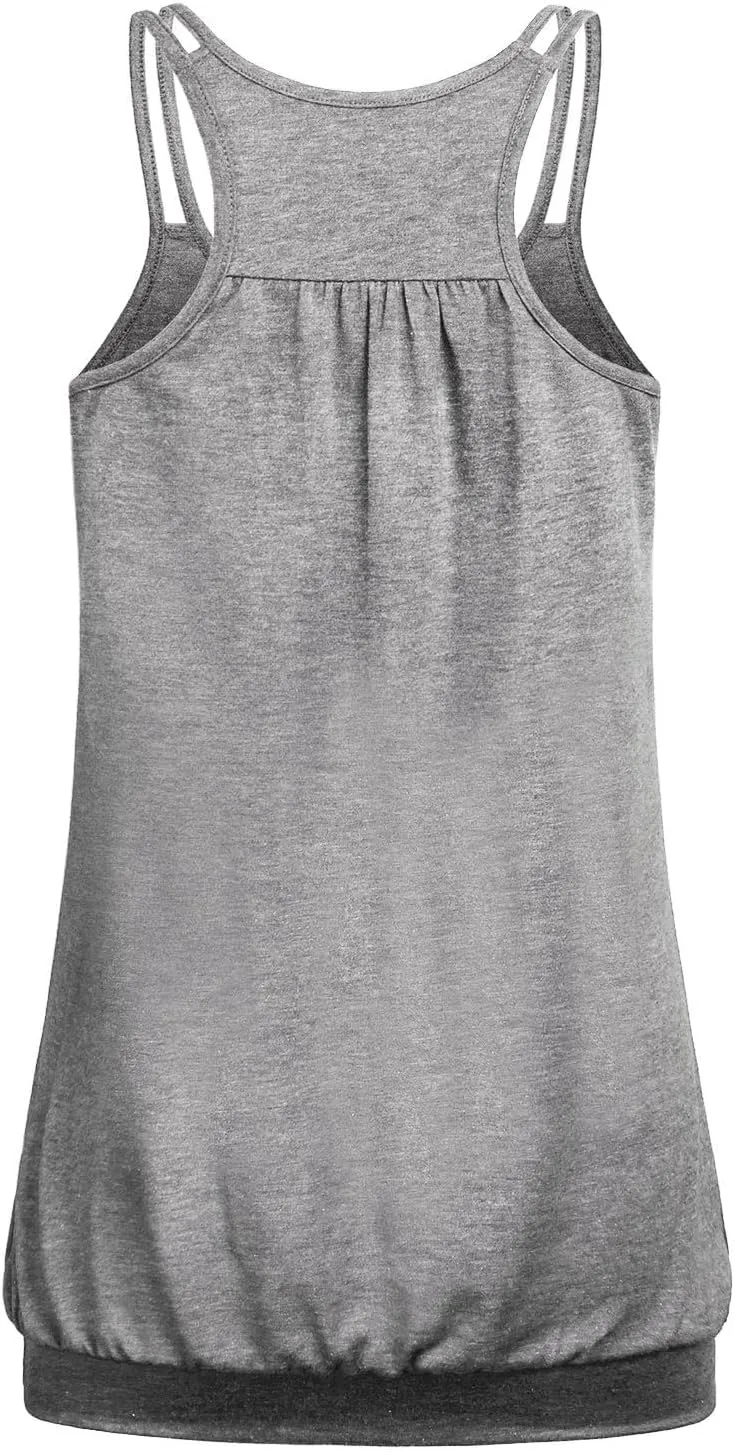 Women's Yoga Tops Loose Fit Double Spaghetti Strap Tank Tops with Baned Bottom