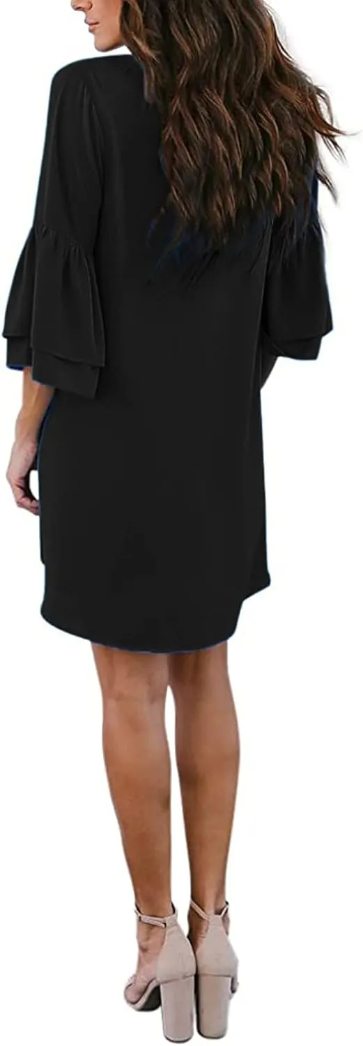 WUAI Summer Dresses for Women Short Sleeve Loose Pleated Loose Swing Casual Flare Shift Dress