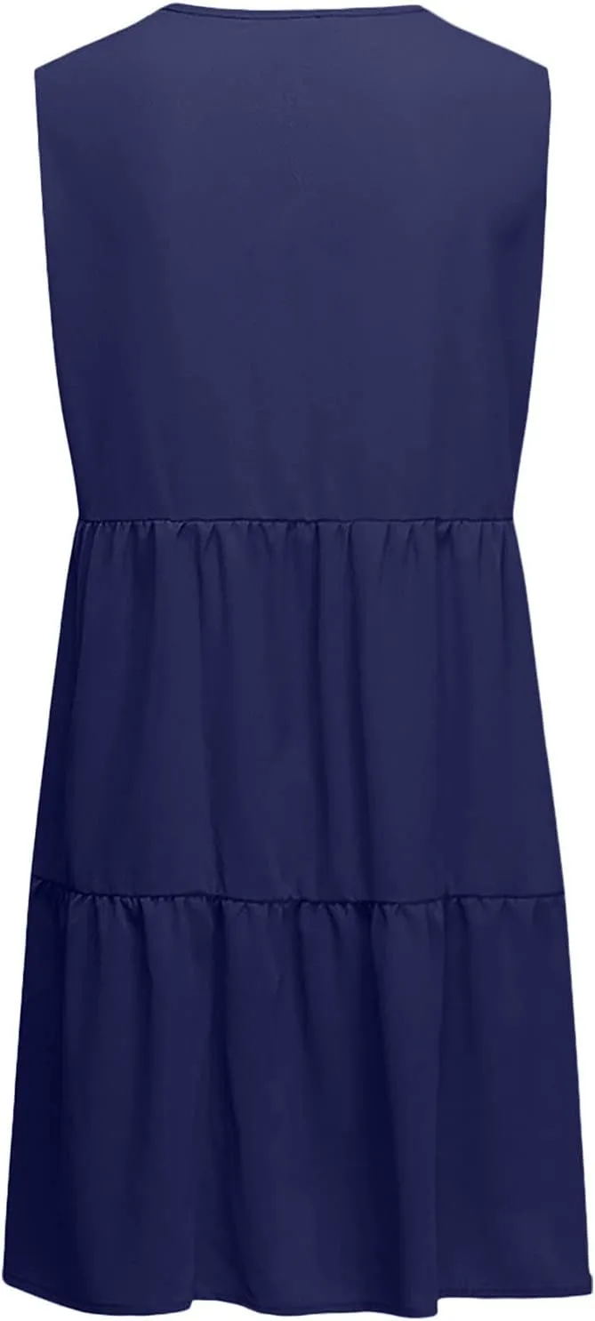 WUAI Women's Summer Tunic Dress V Neck Casual Loose Flowy Swing Shift Mini Dresses
