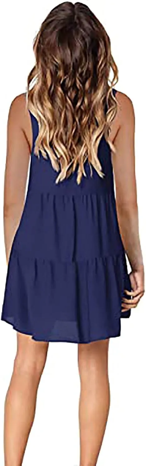 WUAI Women's Summer Tunic Dress V Neck Casual Loose Flowy Swing Shift Mini Dresses
