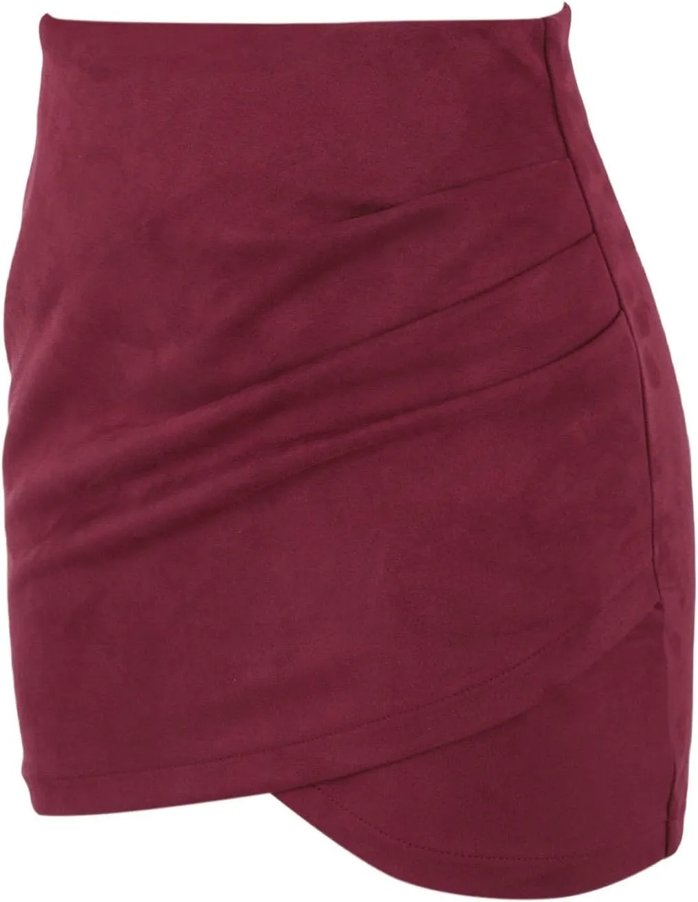 XOWRTE Mini Skirt Women's Sexy Faux Suede Short Skirt High Waist Tight Pencil Skirt Plain Leather Skirt Irregular A-line