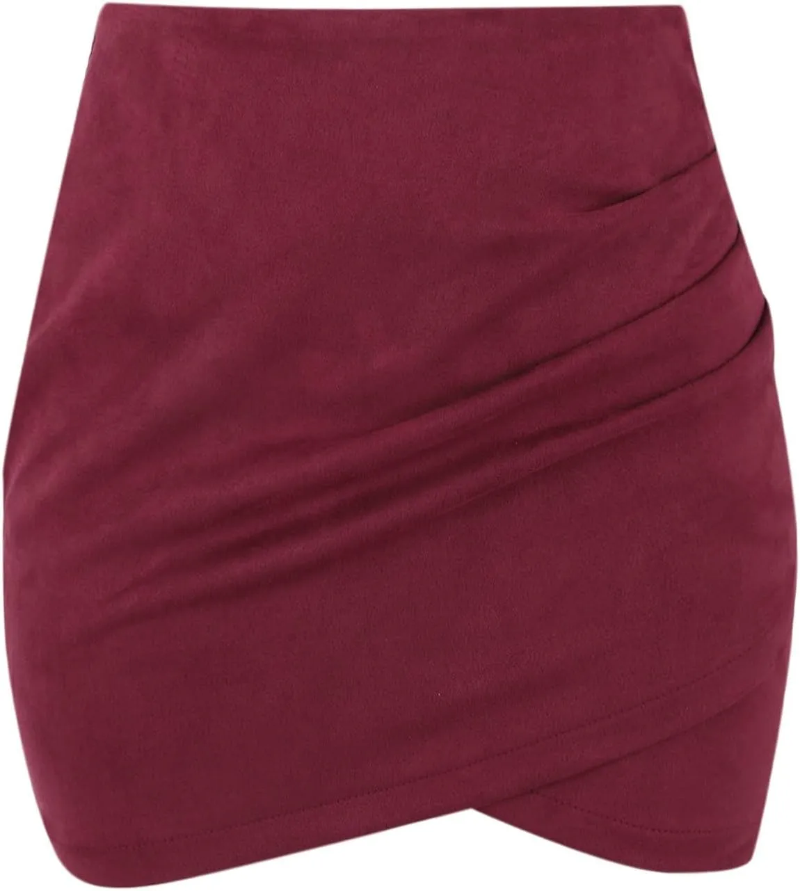 XOWRTE Mini Skirt Women's Sexy Faux Suede Short Skirt High Waist Tight Pencil Skirt Plain Leather Skirt Irregular A-line