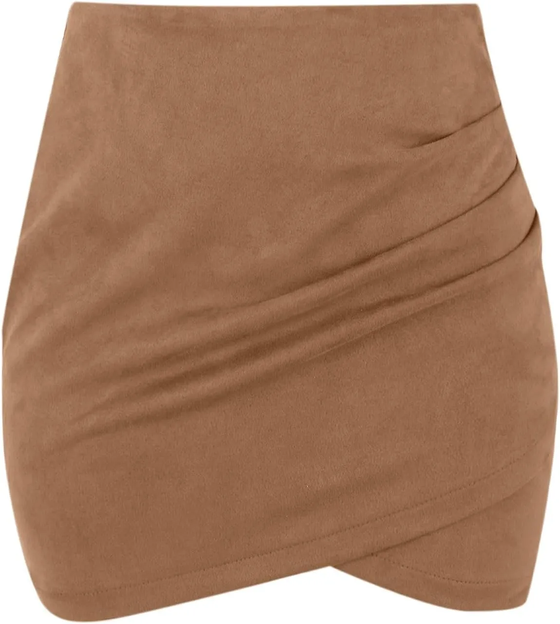 XOWRTE Mini Skirt Women's Sexy Faux Suede Short Skirt High Waist Tight Pencil Skirt Plain Leather Skirt Irregular A-line