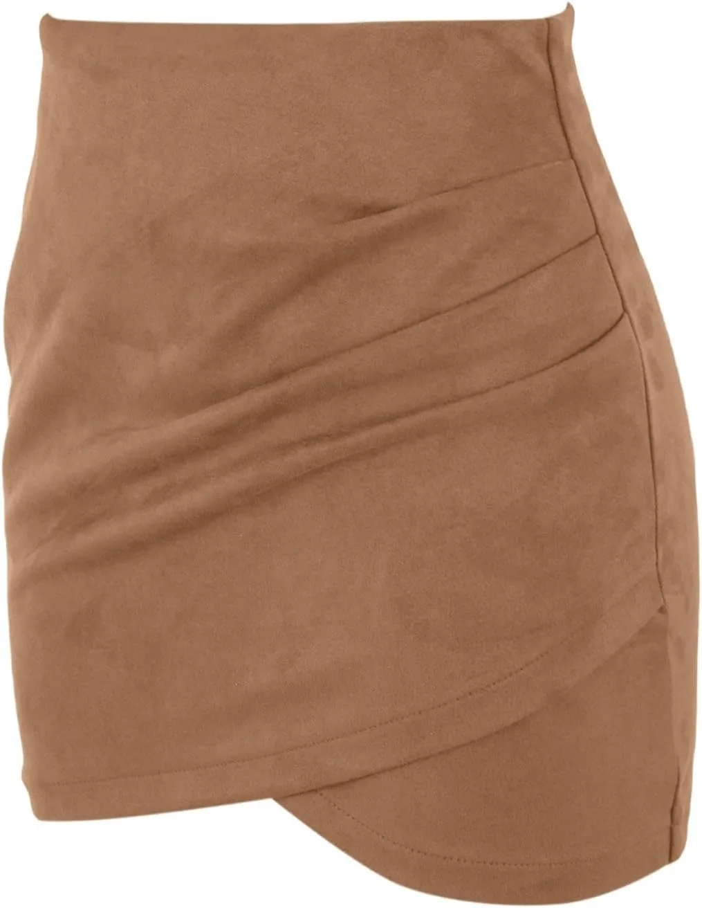 XOWRTE Mini Skirt Women's Sexy Faux Suede Short Skirt High Waist Tight Pencil Skirt Plain Leather Skirt Irregular A-line