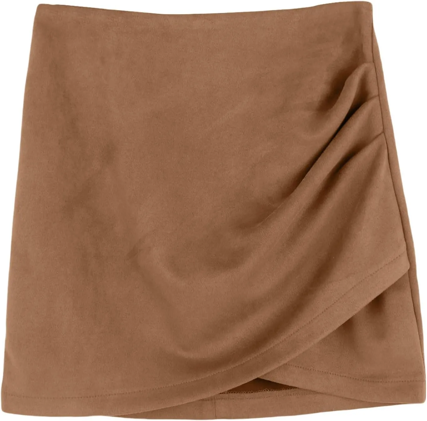 XOWRTE Mini Skirt Women's Sexy Faux Suede Short Skirt High Waist Tight Pencil Skirt Plain Leather Skirt Irregular A-line