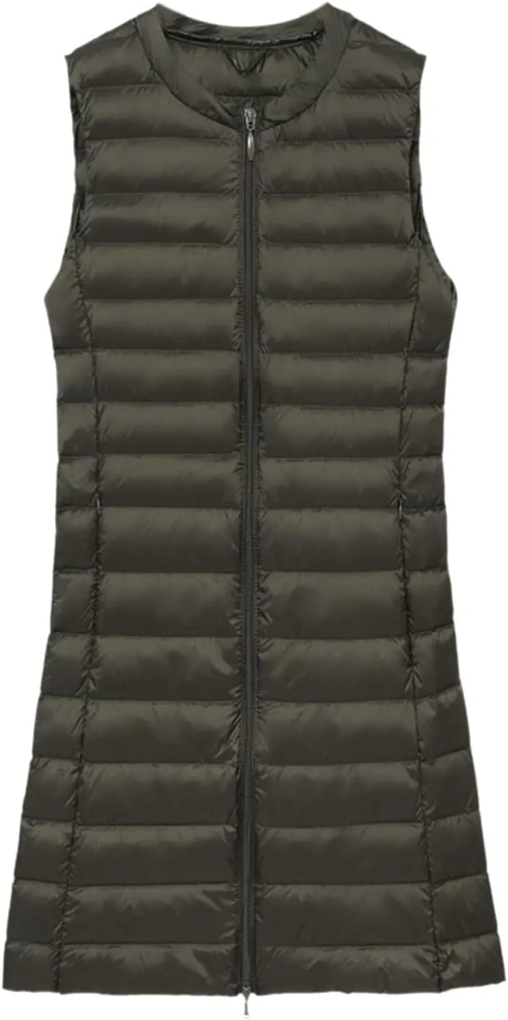 XUNRYAN Puffer Jackets Womens Packable Vests Winter Warm Down Coat Long Jackets Sleeveless Gilet Outdoor Parka Outerwear
