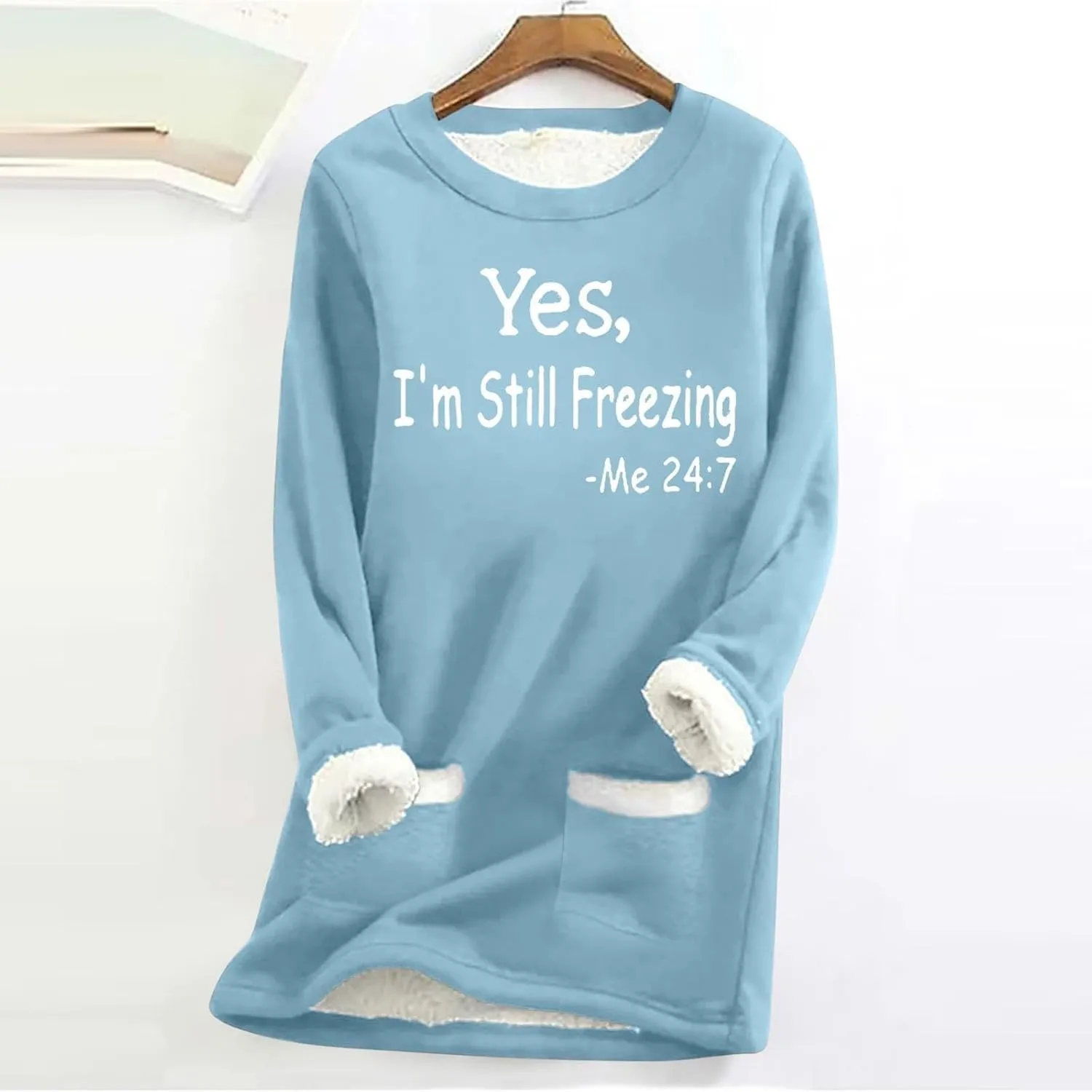 Yes,I'm Still -Me 24:7 Sherpa Lined Sweatshirt Women Fuzzy Fleece Thermal Outerwear Letter Print Pullover
