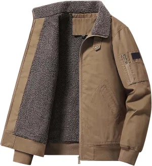 ZYXTIM Men's Winter Jacket Oversize Thick Thermal Sherpa Lined Trucker Jackets Cotton Turn-Down Collar Zip Warm Coat Big&Tall