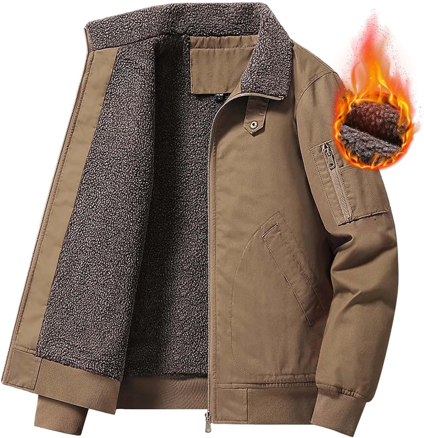 ZYXTIM Men's Winter Jacket Oversize Thick Thermal Sherpa Lined Trucker Jackets Cotton Turn-Down Collar Zip Warm Coat Big&Tall